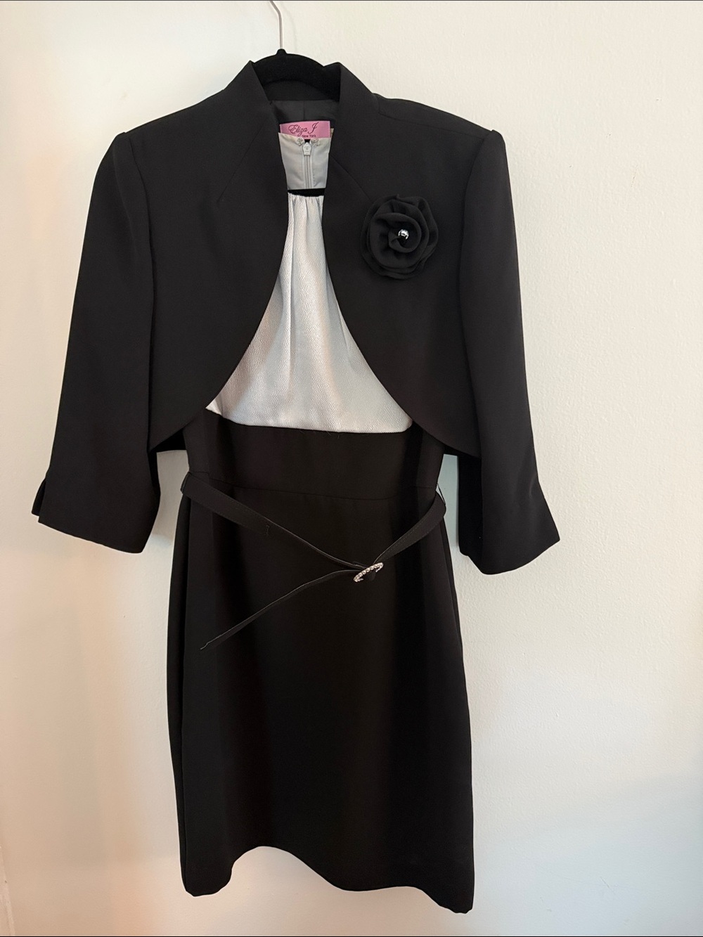 Eliza J Silver and Black Sleeveless Two-Tone Midi Dress
